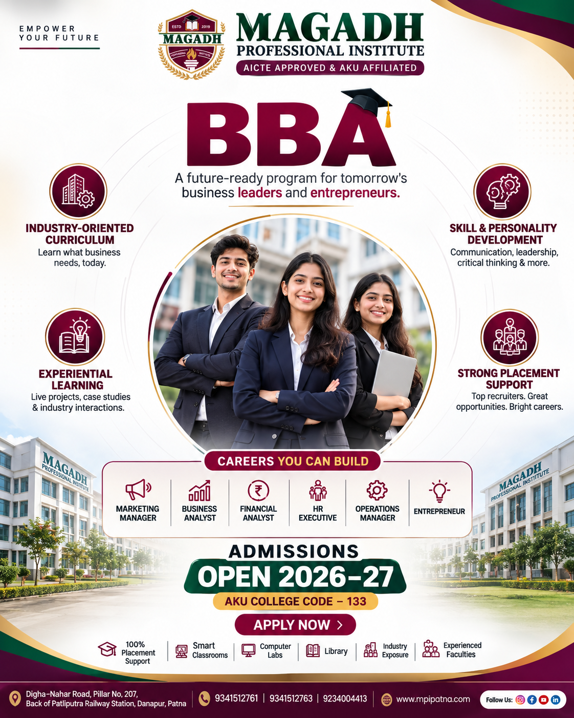 Magadh Professional Institute BBA admissions poster for the 2026–27 session