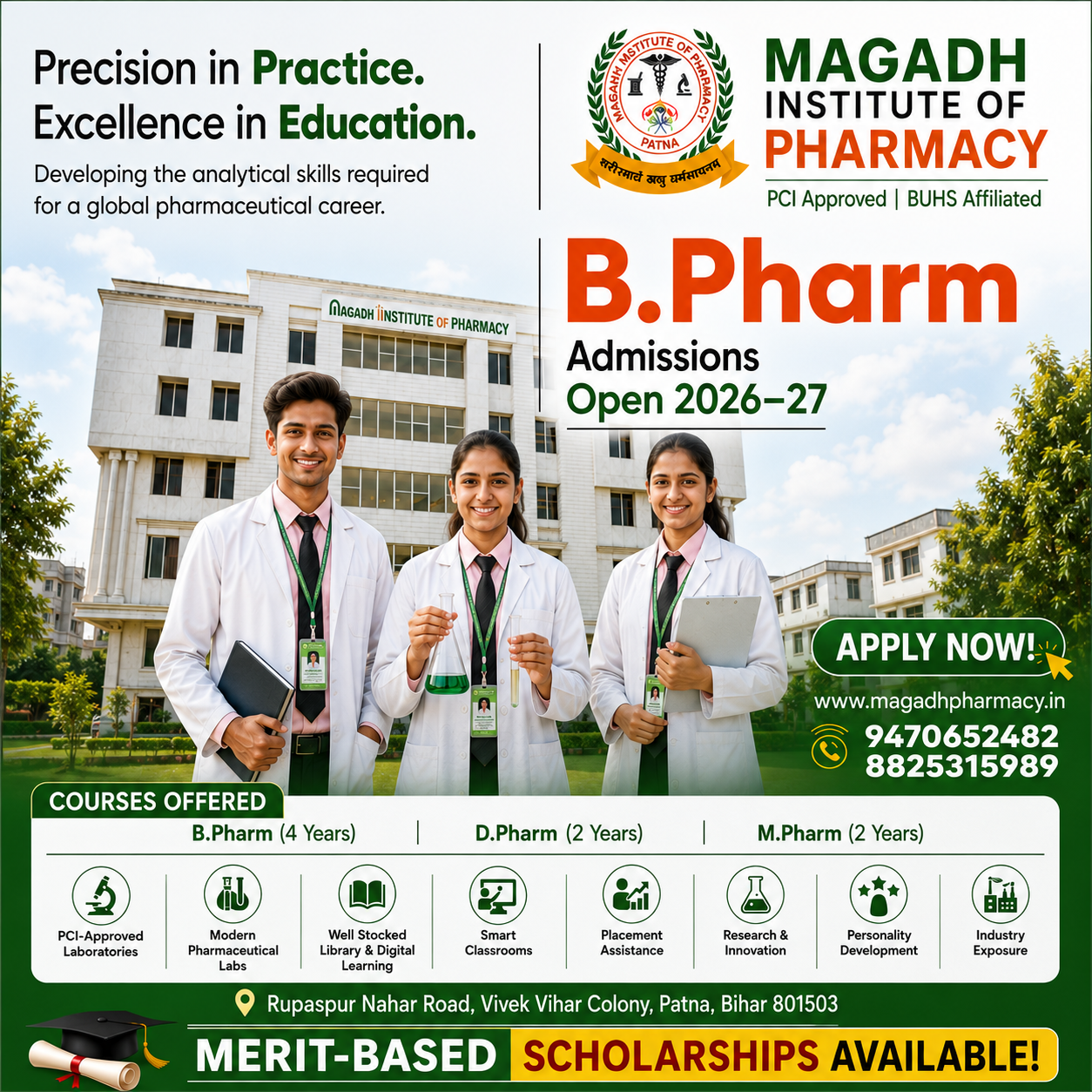 B.Pharm admissions creative highlighting merit-based scholarships
