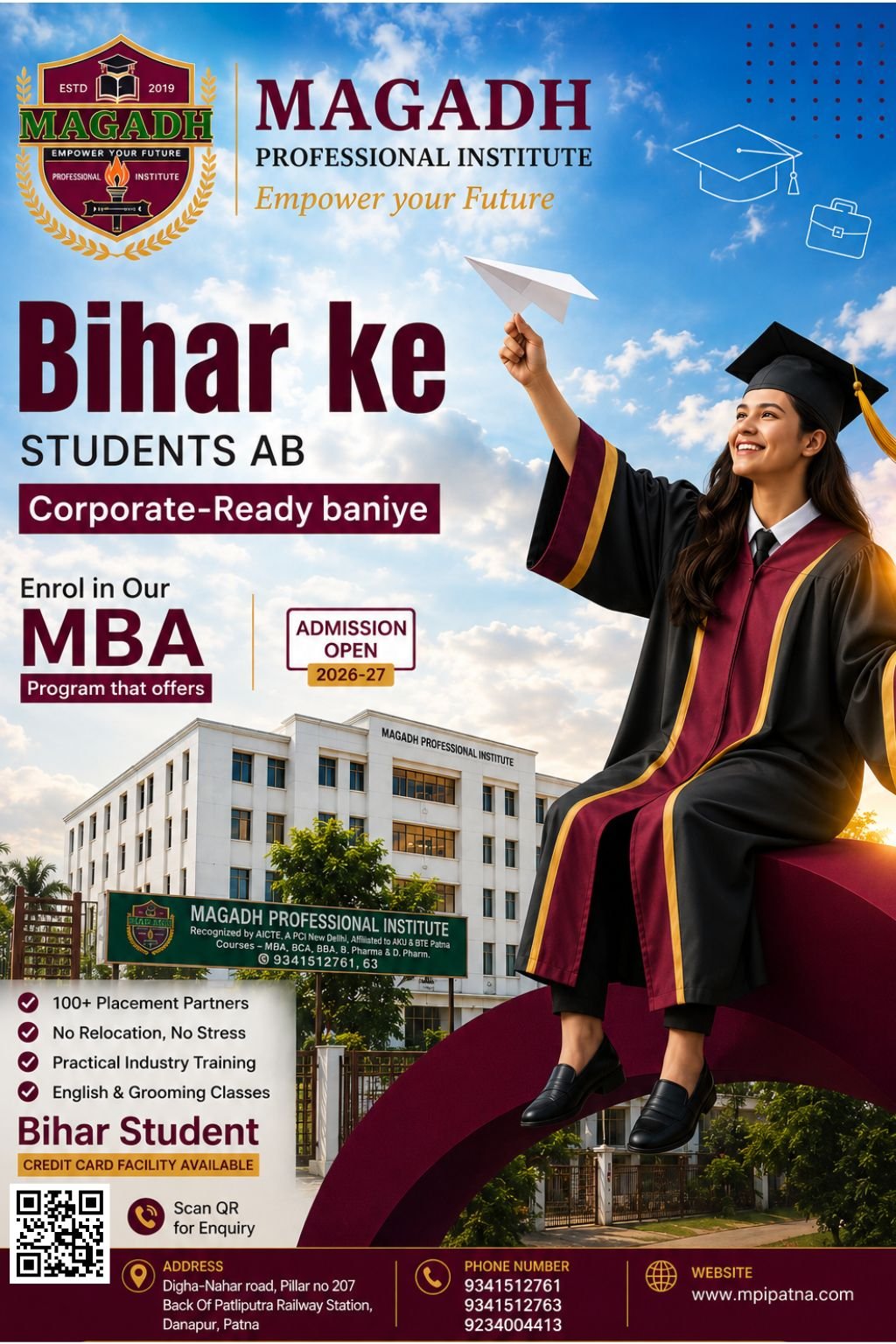 Bihar student career poster featuring graduates and a corporate-ready message