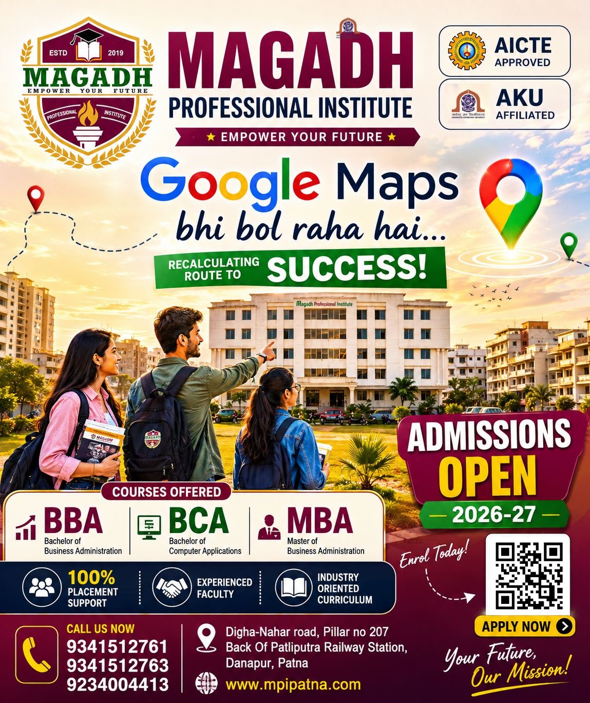 Magadh Institute Google Maps themed admissions poster
